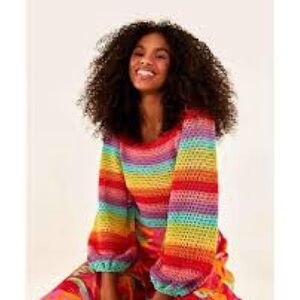 FARM Rio Striped Multicolor Crochet Pullover